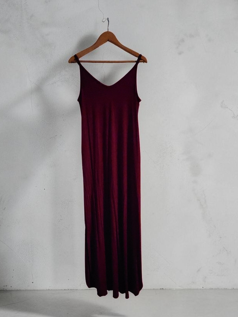 Sleek Burgundy V-Neck Maxi Slip Dress